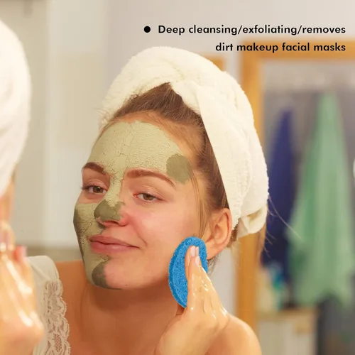 Vista 5 de Geiserailie 50 esponjas faciales comprimidas, maquillaje facial, esponjas cosméticas naturales de spa para mujeres, máscara exfoliante, eliminación