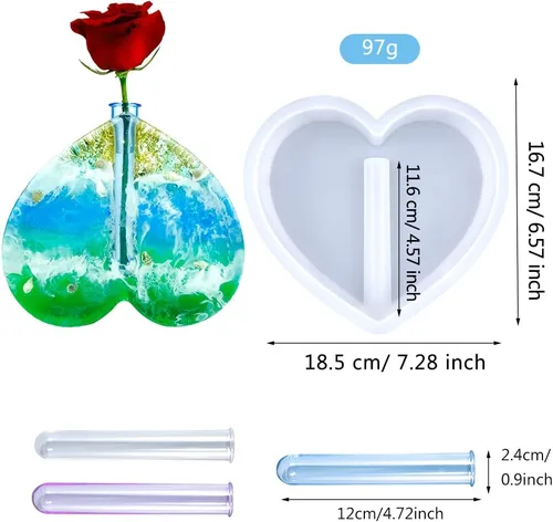 Vista 6 de Moldes de resina de corazón de silicona para estación de propagación de plantas, moldes de silicona para fundición de resina con 3 tubos de ensayo