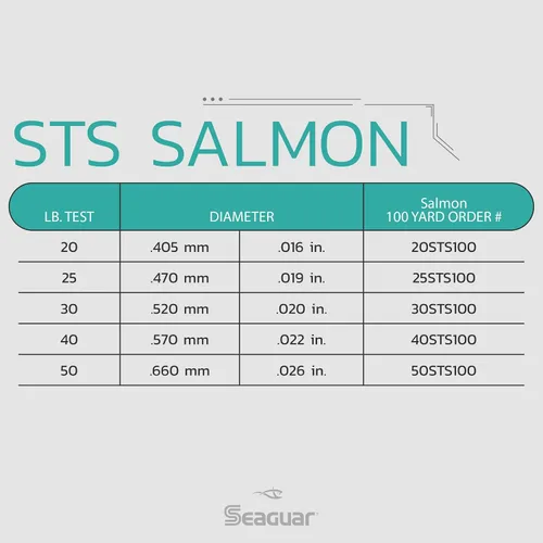 Vista 3 de Seaguar STS Salmon 100% Fluorocarbono Línea de Pesca Líder, carrete de 100 yardas, transparente, varios tamaños