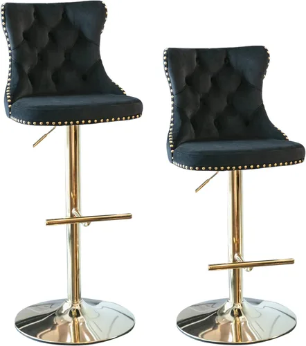 Vista 18 de Juego de 2 taburetes de bar de terciopelo beige, sillas de bar giratorias ajustables con respaldo