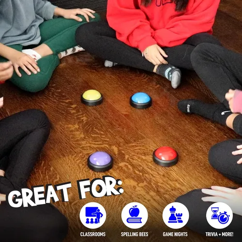 Vista 2 de Teacher's Choice Paquete de 4 zumbadores de juego con sonidos fuertes únicos para cada zumbador Ideal para juegos de trivia, peleas familiares