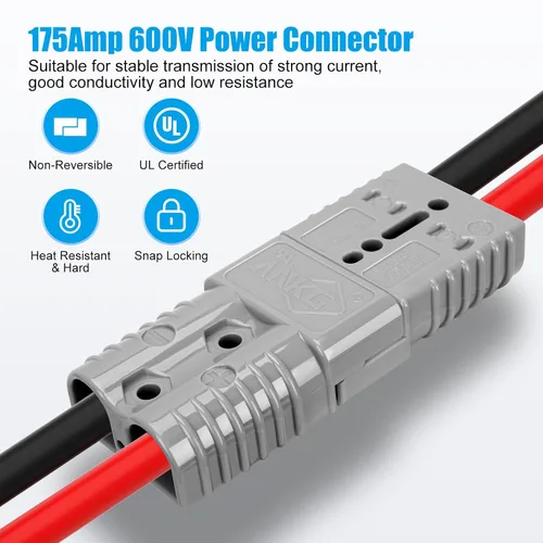 Vista 2 de 2 piezas conector de alimentación de batería de 175 amperios 600 voltios 1/0 AWG (contacto de 1/0AWG, 2 piezas carcasa gris) Kit de conector