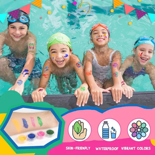 Vista 3 de Dreamon Tatuajes con purpurina para niños, tatuajes temporales para niñas y niños, kit de tatuaje con purpurina de 36 colores, regalos para fiesta