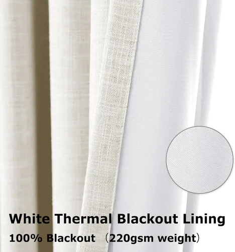 Vista 4 de Frelement Cortinas opacas completas de lino sintético con forro opaco para dormitorio, cortinas plisadas para barra transversal para puerta de sala