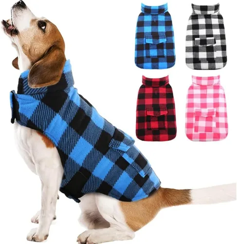 Vista 15 de Kuoser Abrigo de invierno para perro, chaqueta de forro polar resistente al viento, estilo británico, a cuadros, chaleco para clima frío
