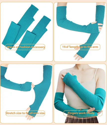 Vista 43 de Guantes cálidos de cachemira de brazo largo para mujer, guantes de invierno acogedores sin dedos, calentadores de brazos suaves, gran regalo