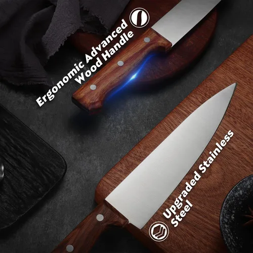 Vista 3 de TAN REN Cuchillo de chef japonés de 8 pulgadas, cuchillo gyuto de acero inoxidable, cuchillo japonés forjado a mano, cuchillos de chef de espiga