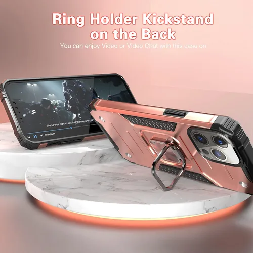 Vista 4 de Funda delgada para iPhone 13 Pro Max con protector de pantalla, absorción de golpes, resistente a prueba de caídas, con soporte, funda protectora