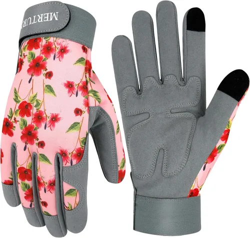 Vista 14 de Guantes de jardinería para mujer, de cuero resistente, a prueba de espinas, guantes de trabajo para mujer