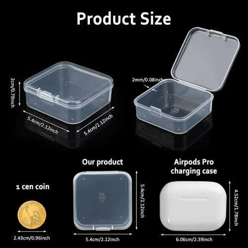 Vista 2 de SATINIOR 100 Piezas Cajas de Almacenamiento de Perlas de Plástico Transparente Cajas Pequeñas Claras con Tapa con Bisagras Estuche de Plástico