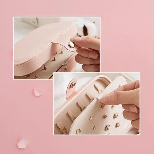 Vista 6 de KOKOFAN Organizador de joyas de viaje joyero de viaje para adolescentes y mujeres pequeño estuche de viaje para aretes collar y anillos caja