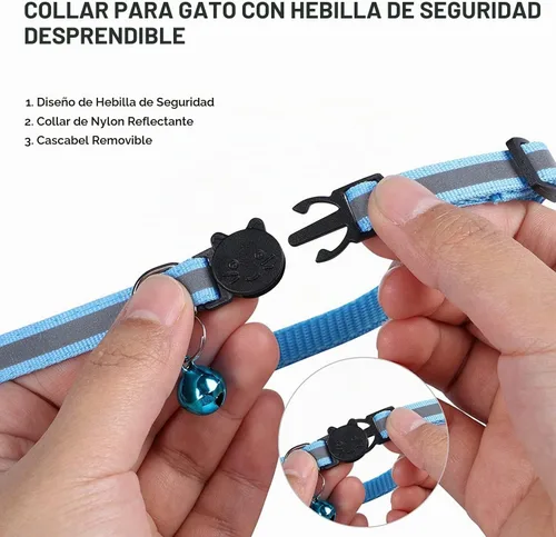 Vista 3 de 18 piezas de collares reflectantes para gatos con campana ajustable de 19-32 cm, collares de identificación ajustables y separables de nylon suave