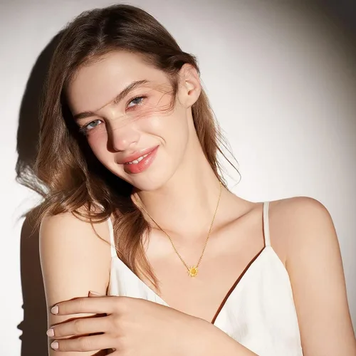 Vista 3 de FANCIME Collar de oro amarillo sólido de 14 quilates con dije de girasol con piedra natal de noviembre auténtico, joyería fina, aniversario, regalos