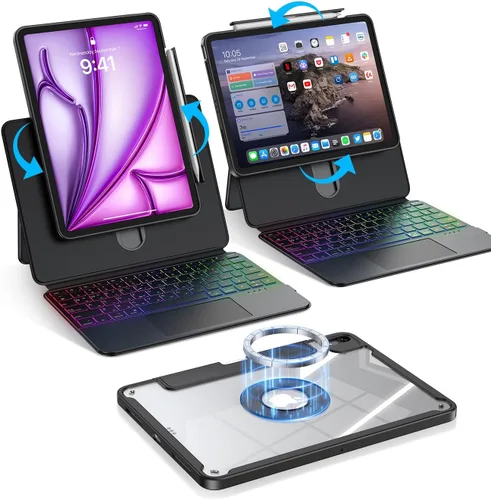 Vista 18 de Blosomeet Magnetic iPad A16 11th/10th Generation Case with Keyboard, Clear Splitfolio Detachable Cover, Up-Down Liftable, Adjustable Stand, 7