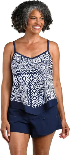 Vista 13 de Maxine of Hollywood Traje de baño tankini con cuello en V para mujer Negro/ Isla Verde