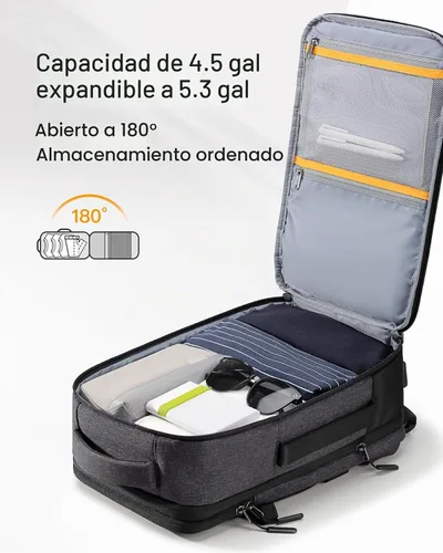Vista 4 de Inateck Mochila de viaje expandible de 17-20L para laptop aprobada por aerolíneas, equipaje de cabina de 3 vías resistente a salpicaduras para Negro