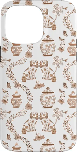 Vista 20 de Funda para iPhone XS Max Preppy Marrón y Blanco Toile Chinoiserie Perros y Jengibre
