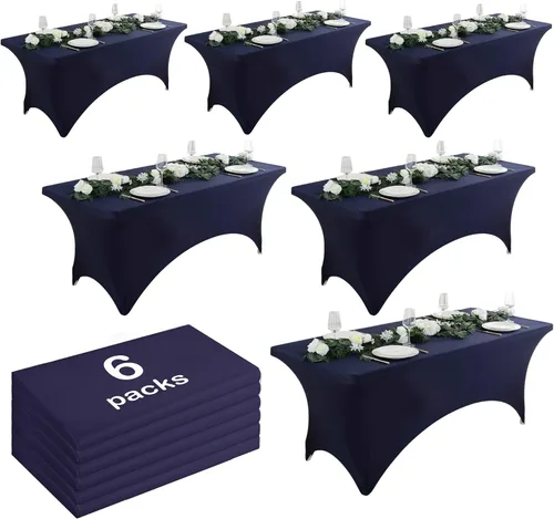 Vista 19 de Paquete de 2 manteles de elastano negro de 6 pies – Manteles ajustados – Mantel elástico de ajuste universal para mesas plegables – Sin arrugas