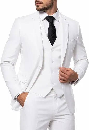 Vista 29 de MY'S Conjunto de traje de 3 piezas para hombre con corbata, chaqueta ajustada de un botón, chaleco y pantalones, blazer para fiestas, bodas, bailes