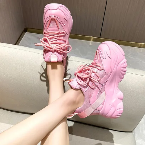 Vista 8 de Julymens Zapatos deportivos gruesos con plataforma para mujer, estilo casual, con cordones, tacón de cuña oculto, zapatos para papá