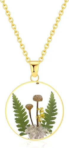 Vista 102 de Forget-Me-Not and Queen Anne's Lace Pressed Wildflower Necklace Birth Month Real Flower Necklace Gold/Silver Pressed Flower Jewelry