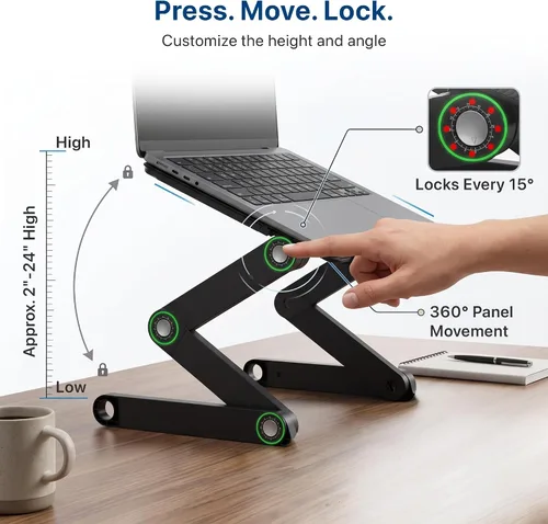 Vista 6 de Soporte para computadora portátil WorkEZ Executive, multifunción, ergonómico, soporte para computadora para la cama y el sillón, plegable, de altura