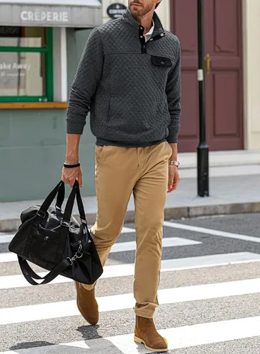 Vista 9 de JMIERR Men's Quilted Sweatshirt Casual Long Sleeve Outdoor Stand Collar Button Pullover Sweatshirts