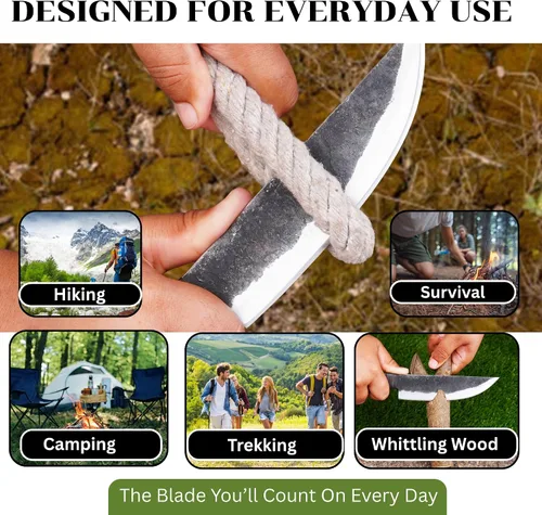 Vista 6 de LEONA CRAFT® Cuchillo de caza fijo hecho a mano Cuchillo vikingo nórdico de cabeza de cuervo Odin's con funda de cuero, hoja de acero al carbono