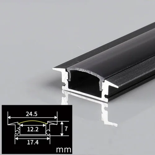 Vista 4 de Paquete de 6 canales de aluminio LED en forma de U de 3.3 pies con cubierta negra, tapas de extremo y clips de montaje, perfil de aluminio