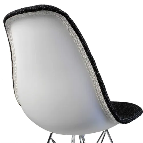 Vista 6 de Mid-Century - Silla de comedor lateral tapizada de tela tejida moderna con patas Eiffel de madera de nogal oscuro, juego de 2 (negro)