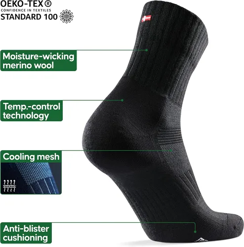 Vista 3 de DANISH ENDURANCE Calcetines de lana merino para correr para hombres y mujeres, paquete de 2