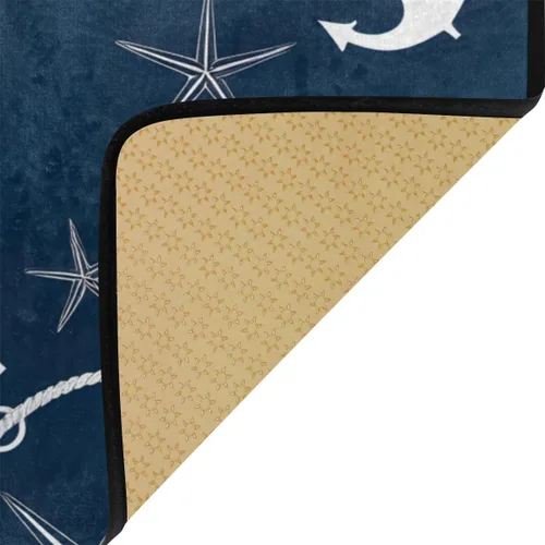 Vista 5 de Alfombras de cocina retro con diseño náutico, diseño azul marino, antideslizantes, suaves, tapetes de cocina, tapetes de baño, alfombra