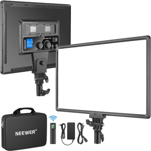 Vista 14 de NEEWER Panel de luz de video LED de 9" regulable con iluminación suave para cámara DSLR con mini trípode de escritorio, puertos USB tipo C