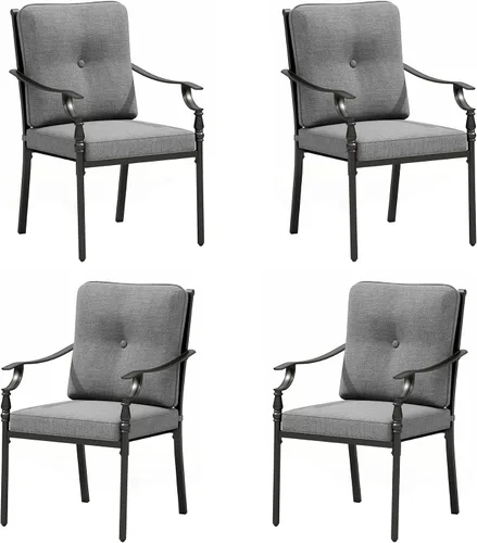 Vista 10 de MFSTUDIO Juego de 2 sillas de comedor para patio al aire libre, sillas de patio resistentes con cojines, sillas de terraza de hierro forjado