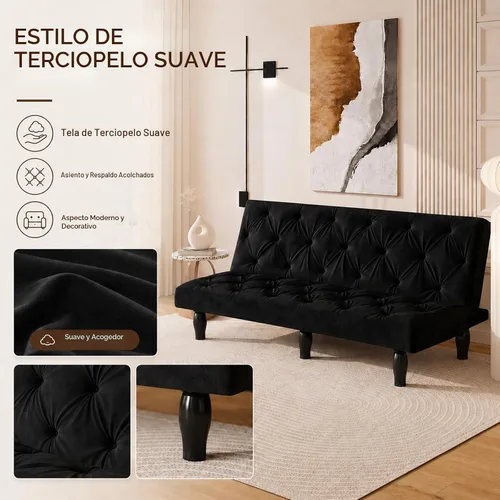 Vista 5 de Anwick Sofá cama futón 3 en 1, sofá cama de terciopelo de 66 pulgadas con respaldo ajustable, sofá reclinable multifuncional para espacios pequeños