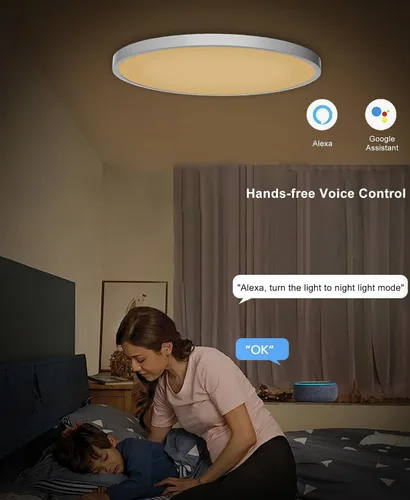 Vista 5 de Lámpara de techo LED regulable con montaje empotrado, panel RGB inteligente Alexa Google Home WiFi con control remoto para sala de estar