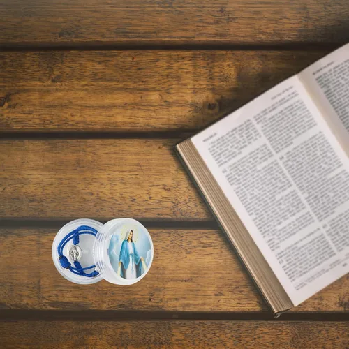 Vista 8 de Pulsera de cuerda azul con medalla milagrosa en estuche de joyería regalos religiosos cristianos para mujeres pulseras delicadas para mujeres