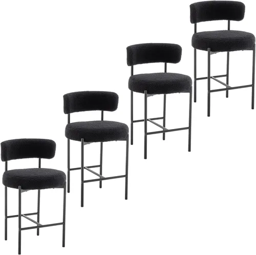 Vista 23 de Cinxzar Taburetes de Bar Boucle Juego de 2, Taburetes de Bar de Altura de Mostrador Beige con Respaldos, Taburetes Modernos para Isla de Cocina