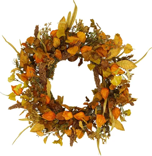Vista 16 de YNYLCHMX - Corona de otoño de 20 pulgadas para puerta delantera, eucalipto y decoración de sorgo Hojas de eucalipto artificiales y sorgo