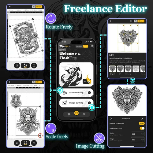Vista 7 de Impresora de plantillas de tatuajes, máquina térmica portátil inalámbrica Bluetooth para artistas y principiantes, kit de transferencia de tatuajes