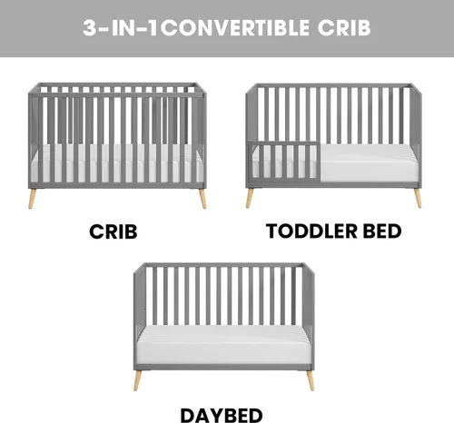 Vista 3 de Oxford Baby Cozy Nest - Cuna convertible isla, color gris paloma/natural