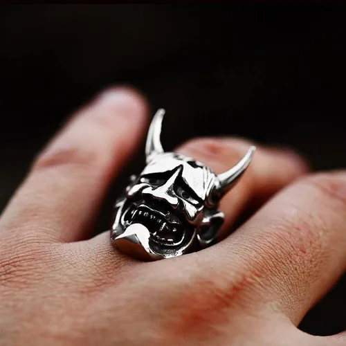 Vista 5 de Anillos de calavera de acero inoxidable, anillo de muerte grueso y vanguardista para hombres