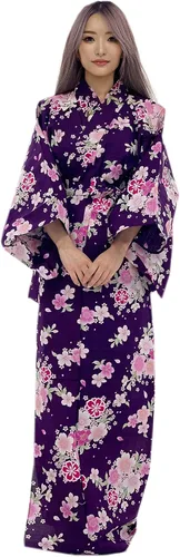 Vista 23 de Kimura Jitsugyo Bata Yukata Kawaii Tradicional de Kyoto para Mujer de Fácil Uso (Kimono Casual Japonés) Set 2 Albaricoque