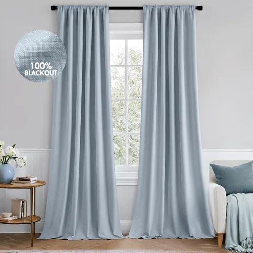 Vista 9 de MIULEE Cortinas 100% opacas de 63 pulgadas de largo, 2 paneles para dormitorio, cortina gruesa negra para oscurecer la habitación, pestaña trasera