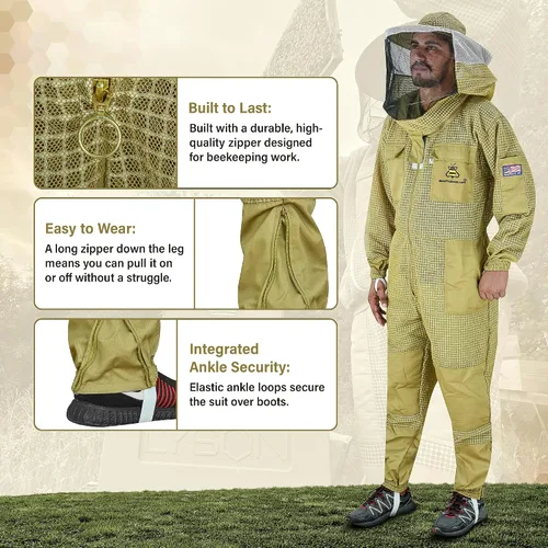 Vista 7 de 3-Layer Ultra Ventilated Mesh Beekeeping Suit for Men & Women with Veil Sting-Proof Bee Suit with Leather Gloves & Bag