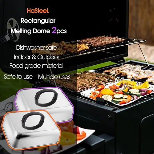 Vista 7 de HaSteeL Juego de cúpulas para fundir queso de 2 piezas, cubierta de vaporización y untado rectangular de acero inoxidable de 9x7 pulgadas, cúpula