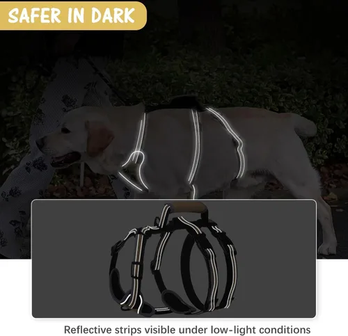 Vista 5 de Mihachi Arnés para perro a prueba de escapes, arnés para perro sin tirones con asa, suave acolchado reflectante y ajustable de cuerpo completo