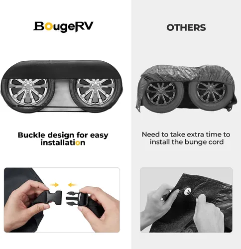 Vista 4 de BougeRV - Fundas para neumáticos de caravana, cubierta de rueda de doble eje, paquete de 2 unidades para neumáticos de 27 a 30 pulgadas de diámetro