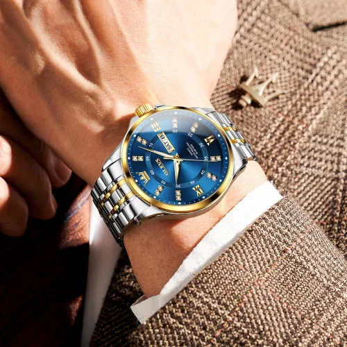 Vista 65 de OLEVS - Relojes de diamantes para hombres, relojes de vestir a prueba de agua, relojes analógicos de cuarzo de lujo con calendario de fecha y correa