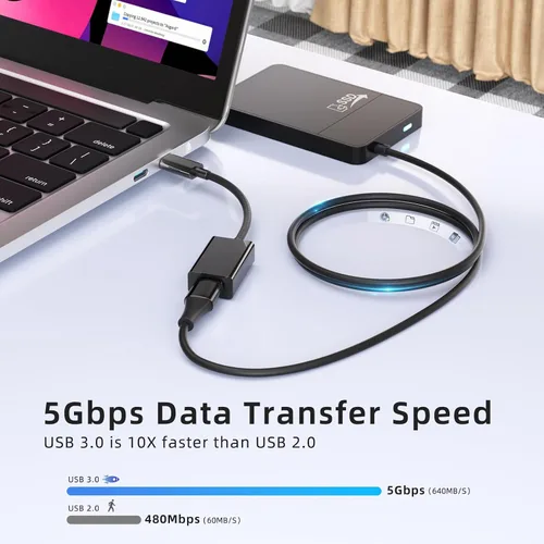 Vista 2 de Adaptador USB C a USB 3.0 [Paquete de 2], Cable OTG USB C Macho a USB Hembra Thunderbolt 3 a Adaptador USB Compatible con MacBook Pro/Air, iPhone 16